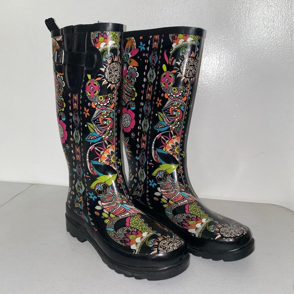 Sakroots Rhythm Floral Rain Boots Women's Size 6 Waterproof Rubber Wellies